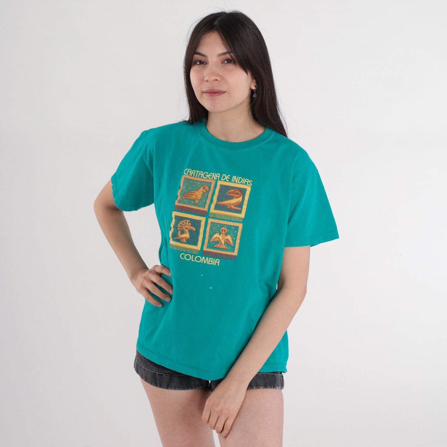 00s Cartagena Colombia Graphic T-Shirt Green Travel Tee Large