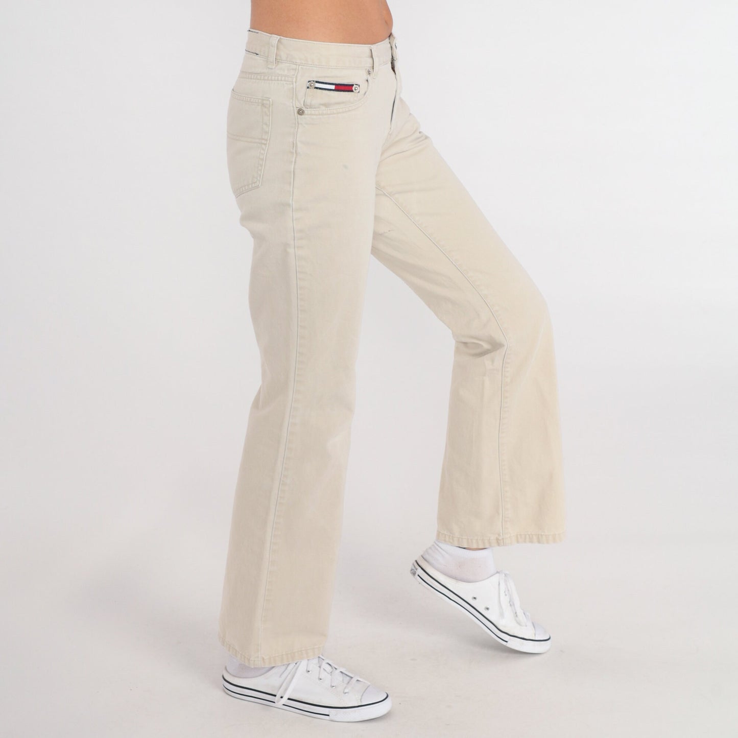 Tommy Hilfiger Khaki Flared Pants Y2K Low Rise 00s Trousers Extra Small