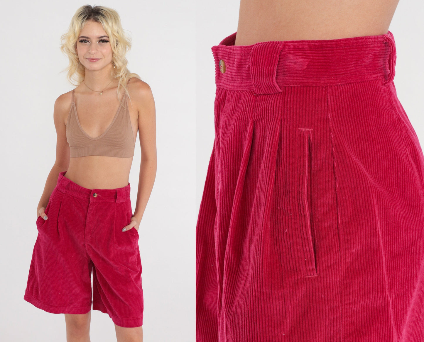 90s Liz Claiborne Pink Corduroy Shorts High Waist Pleated Small 6