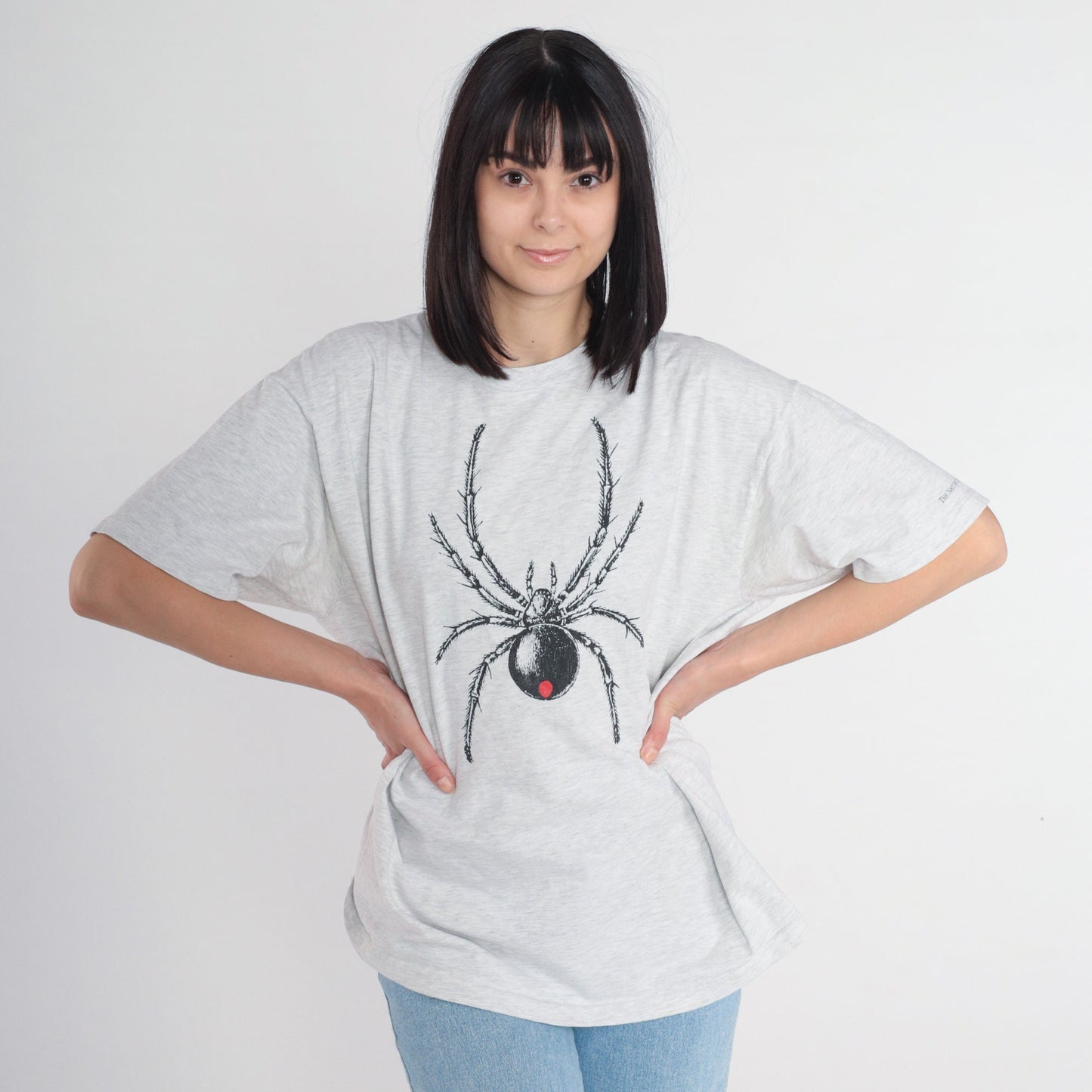 90s Black Widow Spider Graphic T-Shirt Grey Cotton Single Stitch Extra Large