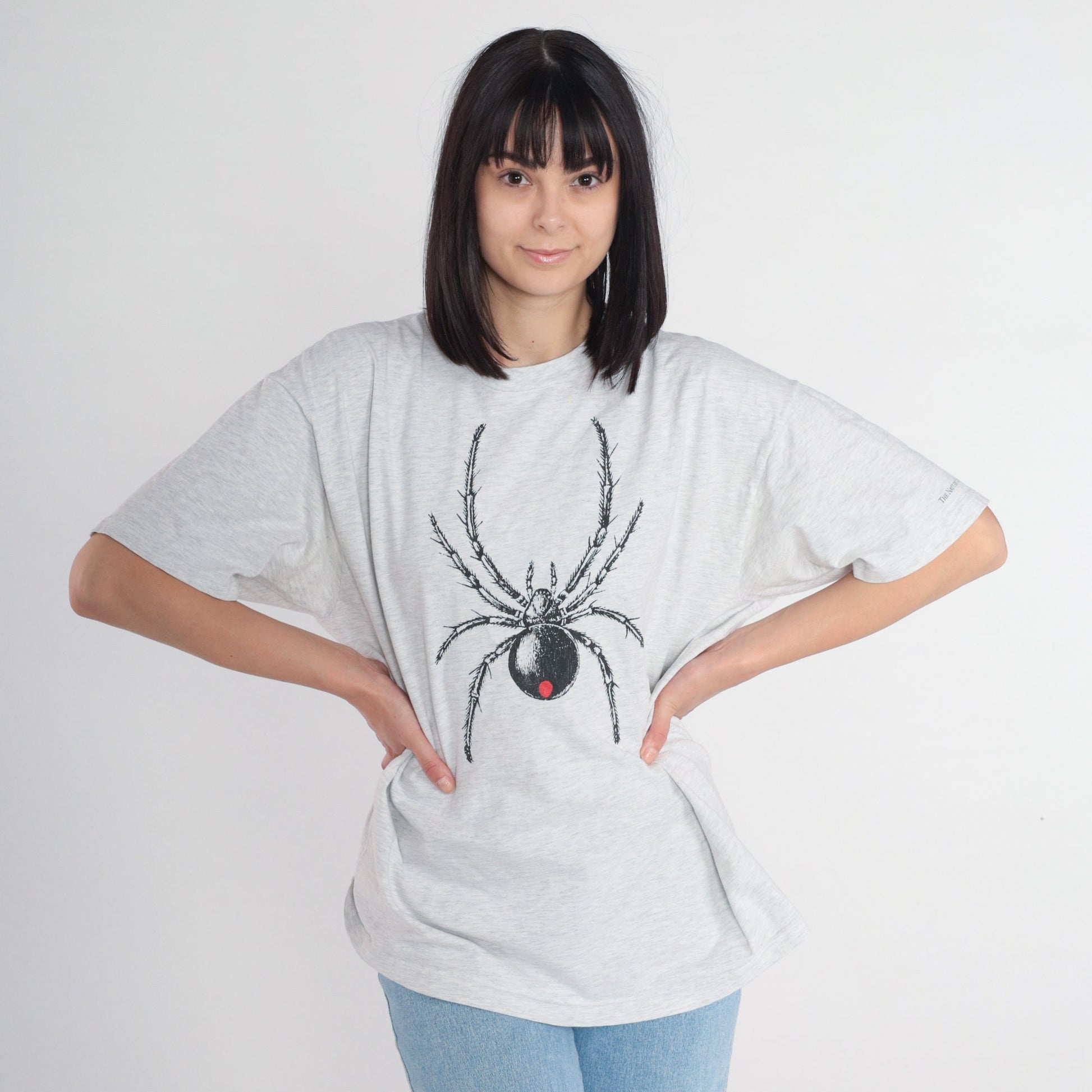 90s Black Widow Spider Graphic T-Shirt Grey Cotton Single Stitch Extra Large
