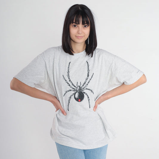 90s Black Widow Spider Graphic T-Shirt Grey Cotton Single Stitch Extra Large