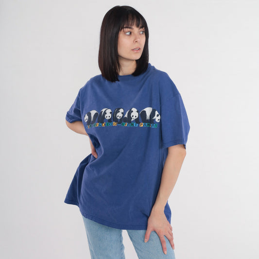 90s San Diego Zoo Giant Panda Graphic T-Shirt Blue Front Back Print Extra Large