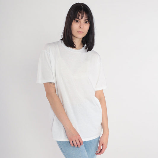 90s Jerzees Plain White Crewneck T-Shirt Cotton Blend Large L