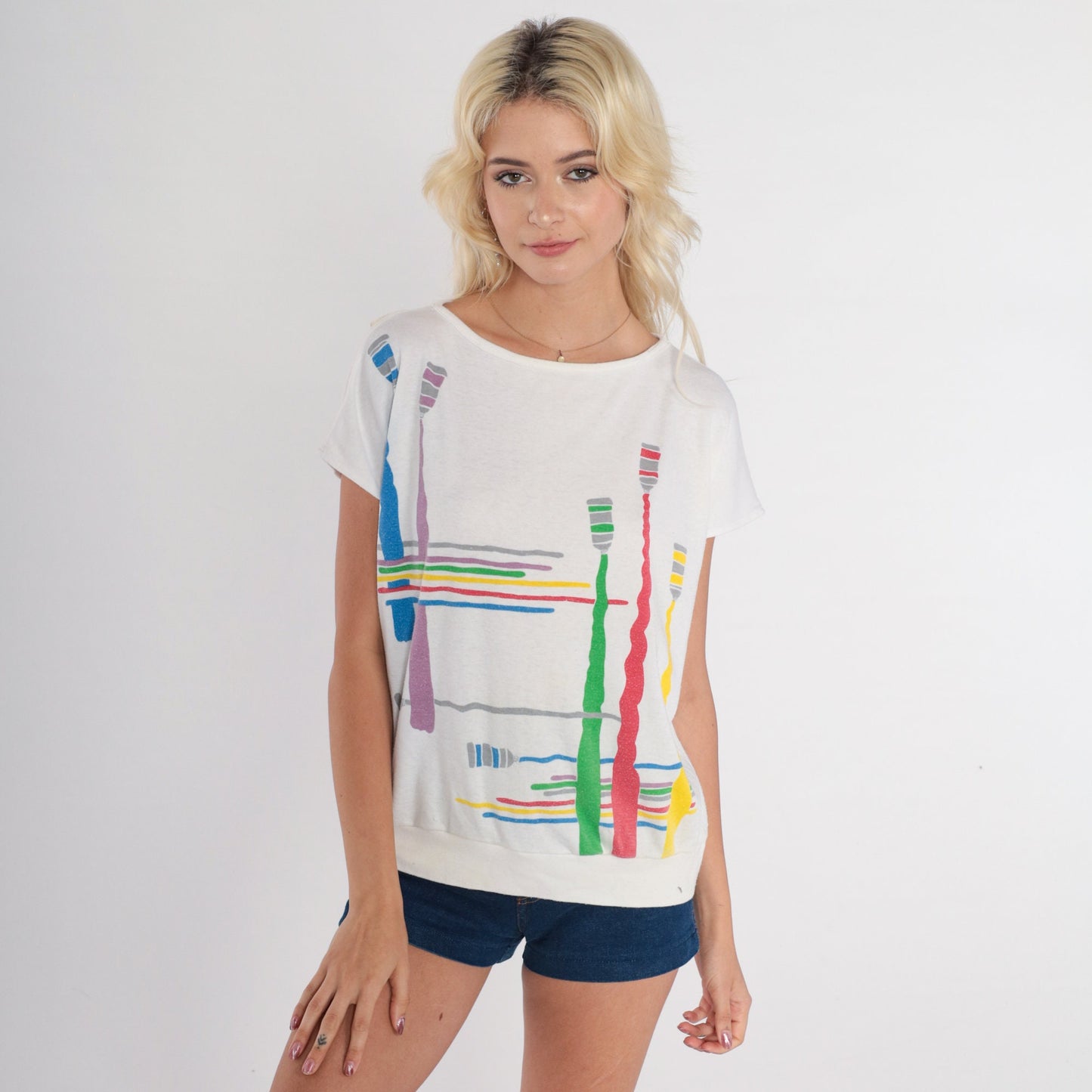 80s Paint Tube Graphic T-Shirt White Banded Hem Artist Tee Medium