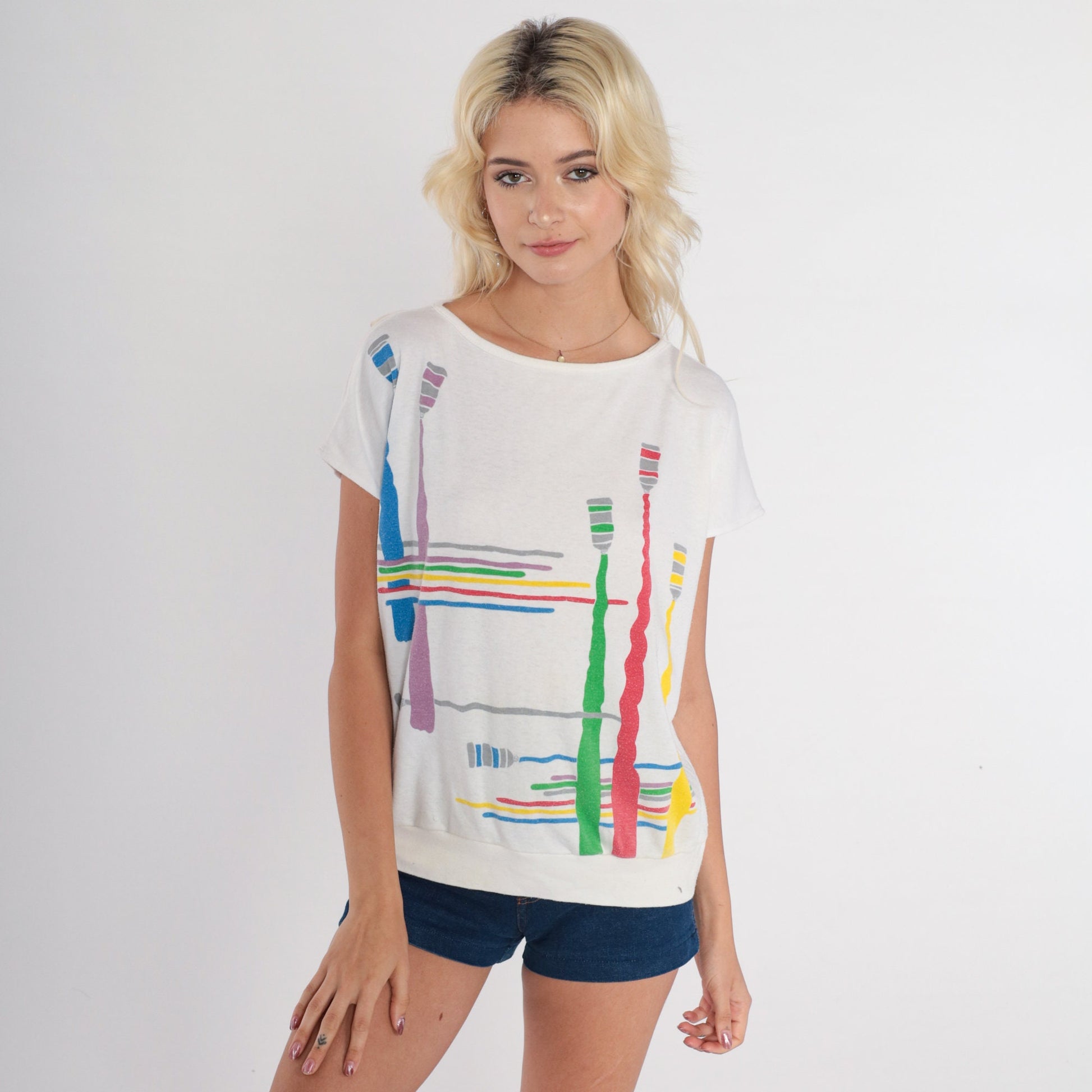 80s Paint Tube Graphic T-Shirt White Banded Hem Artist Tee Medium