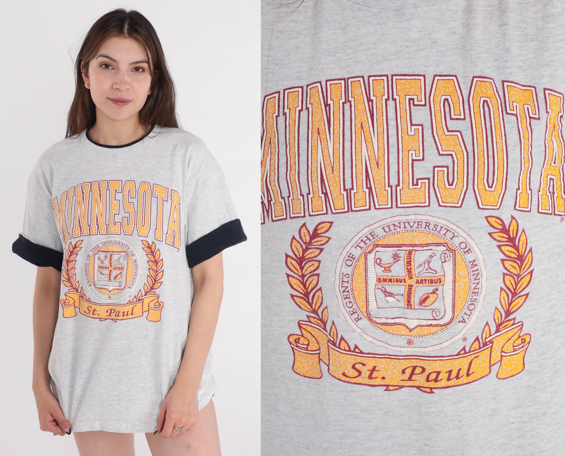 90s University of Minnesota Golden Gophers Graphic T-Shirt Cuffed Sleeve Large