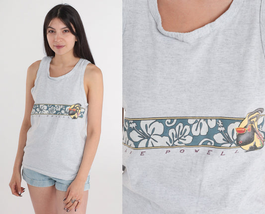 90s Lake Powell Fish Graphic Tank Top Heather Grey Small