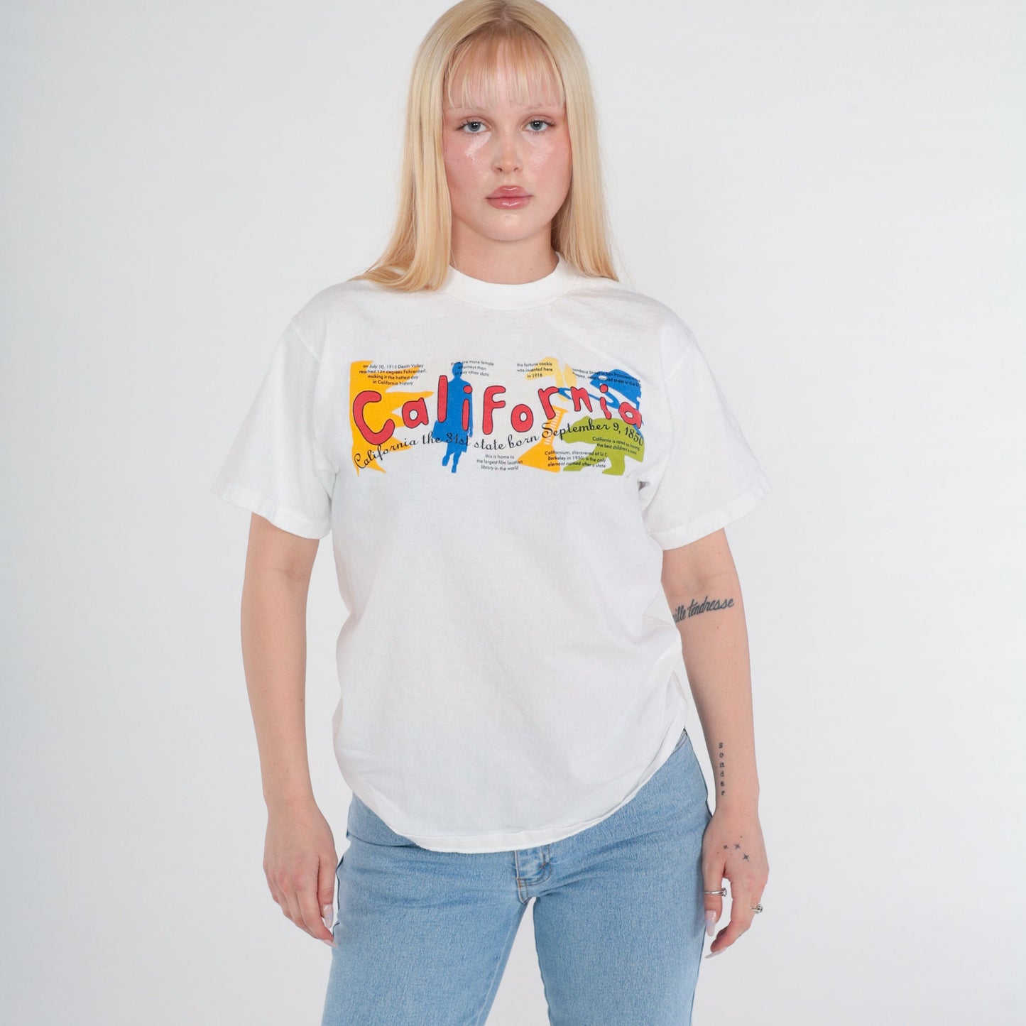 90s California State History Graphic Tee White Single Stitch Medium M
