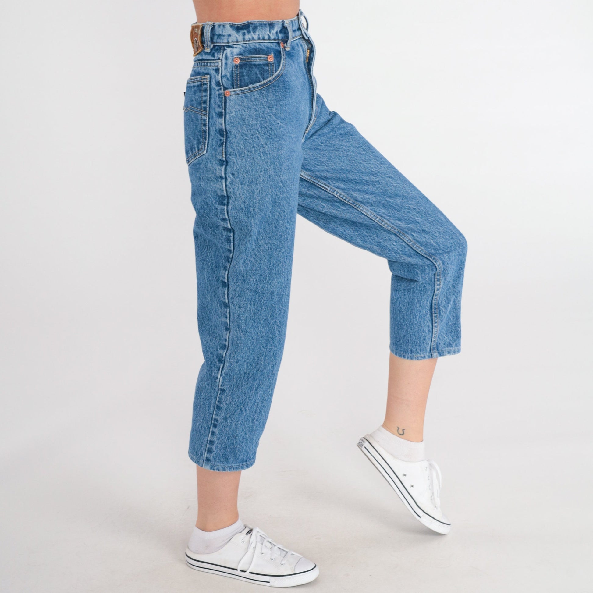 80s Gogo Jeans High Waisted Cropped Denim Dark Blue 2XS