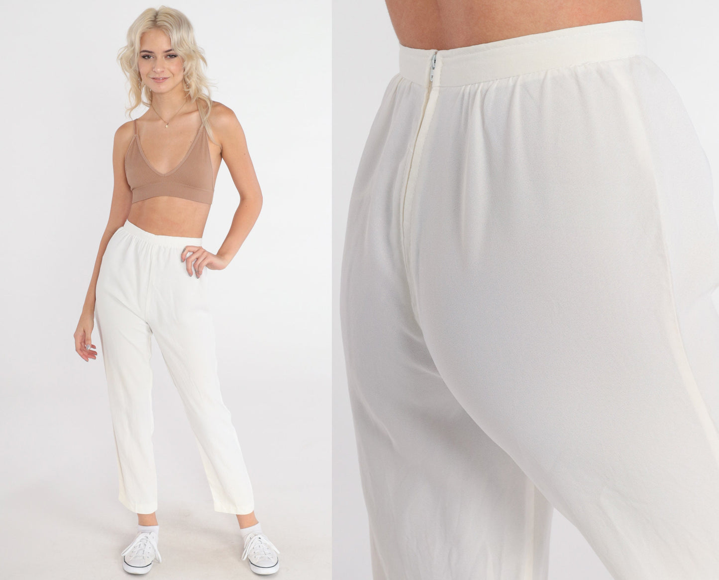 70s White High-Waisted Tapered Ankle Pants Extra Small