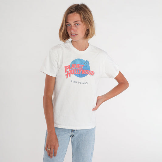 90s Planet Hollywood Las Vegas Graphic T-Shirt White Cotton Medium M