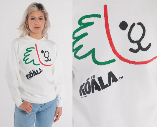 90s Jerzees Koala Bear Graphic Sweatshirt White Crewneck Small