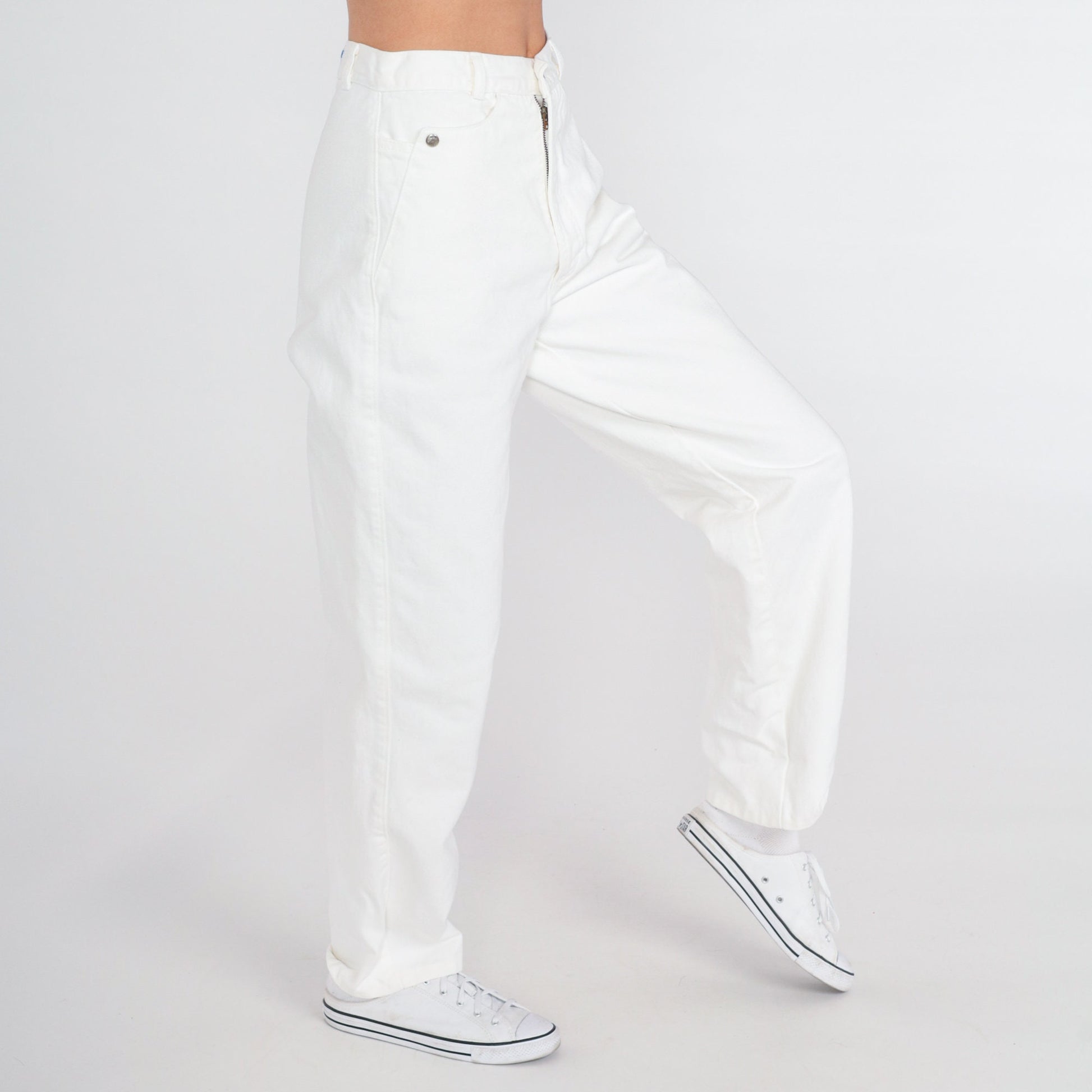 90s White Denim Jeans High Waist Straight Leg Cotton Extra Small