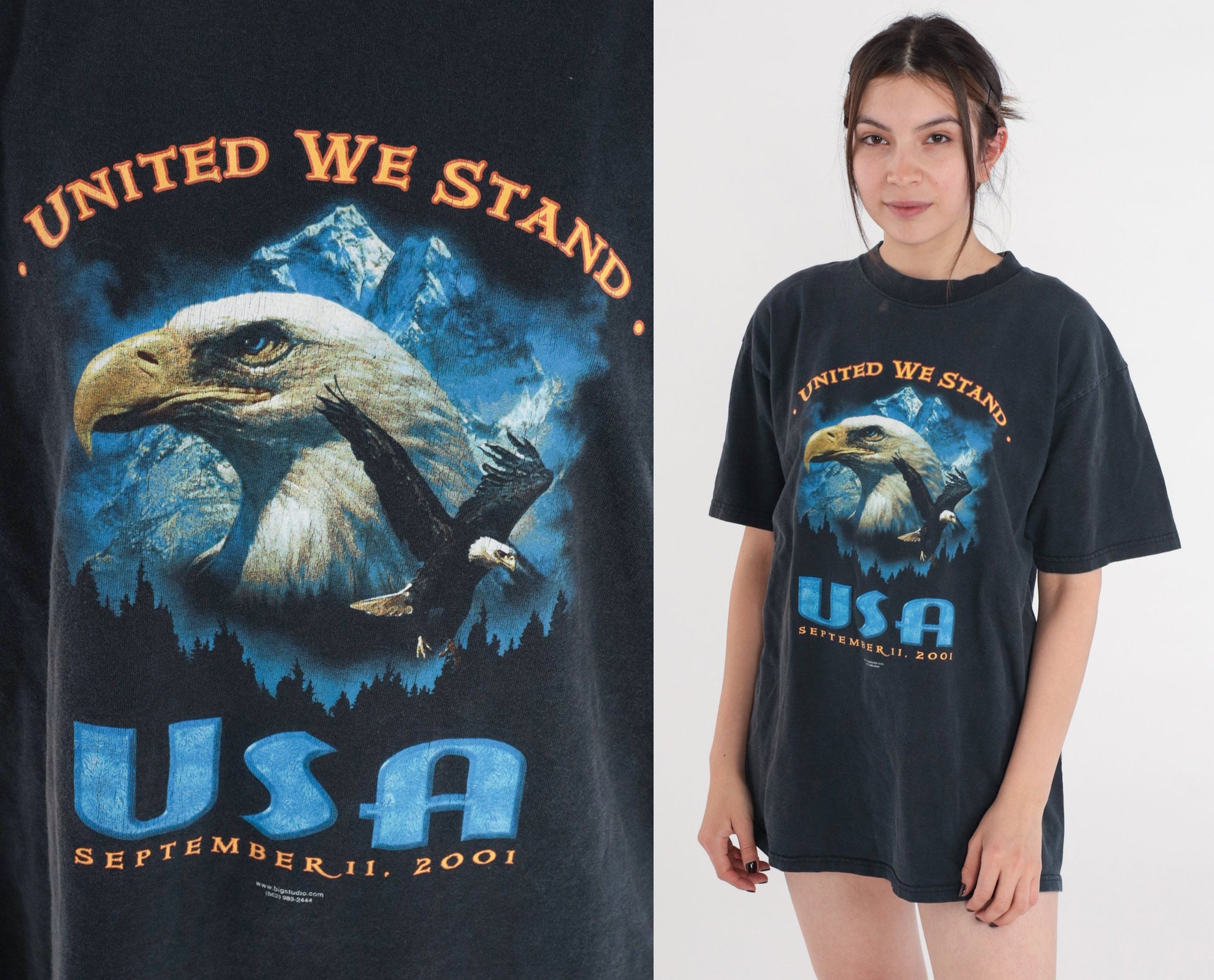 Y2K September 11 United We Stand Bald Eagle Graphic Tee Cotton Large L