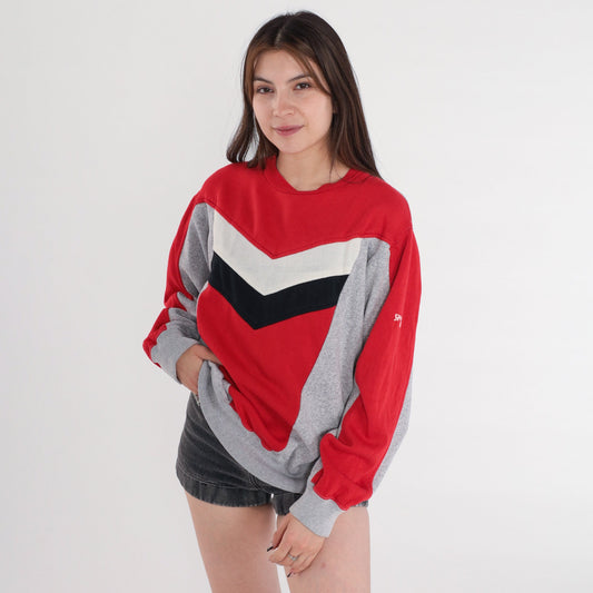 80s Spalding Chevron Striped Crewneck Sweatshirt Colour Block Small