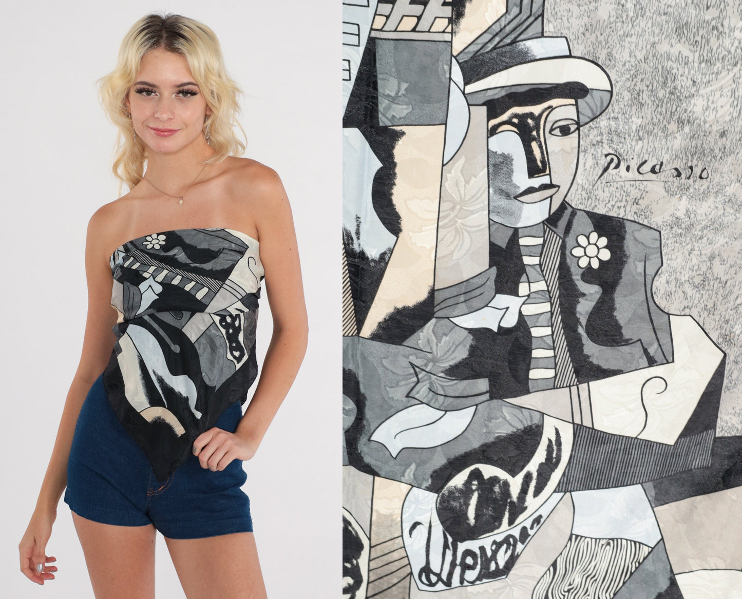 80s Pablo Picasso Cubist Art Scarf Black White 35" Square