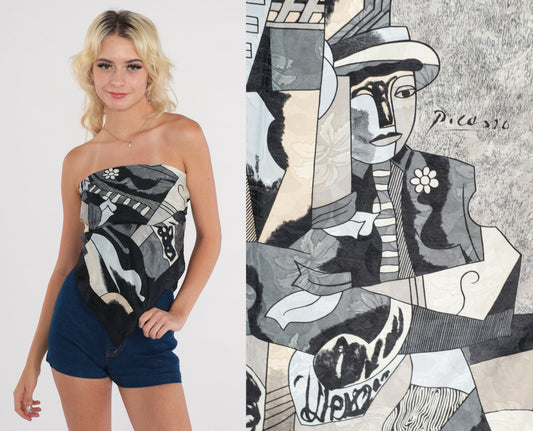 80s Pablo Picasso Cubist Art Scarf Black White 35" Square