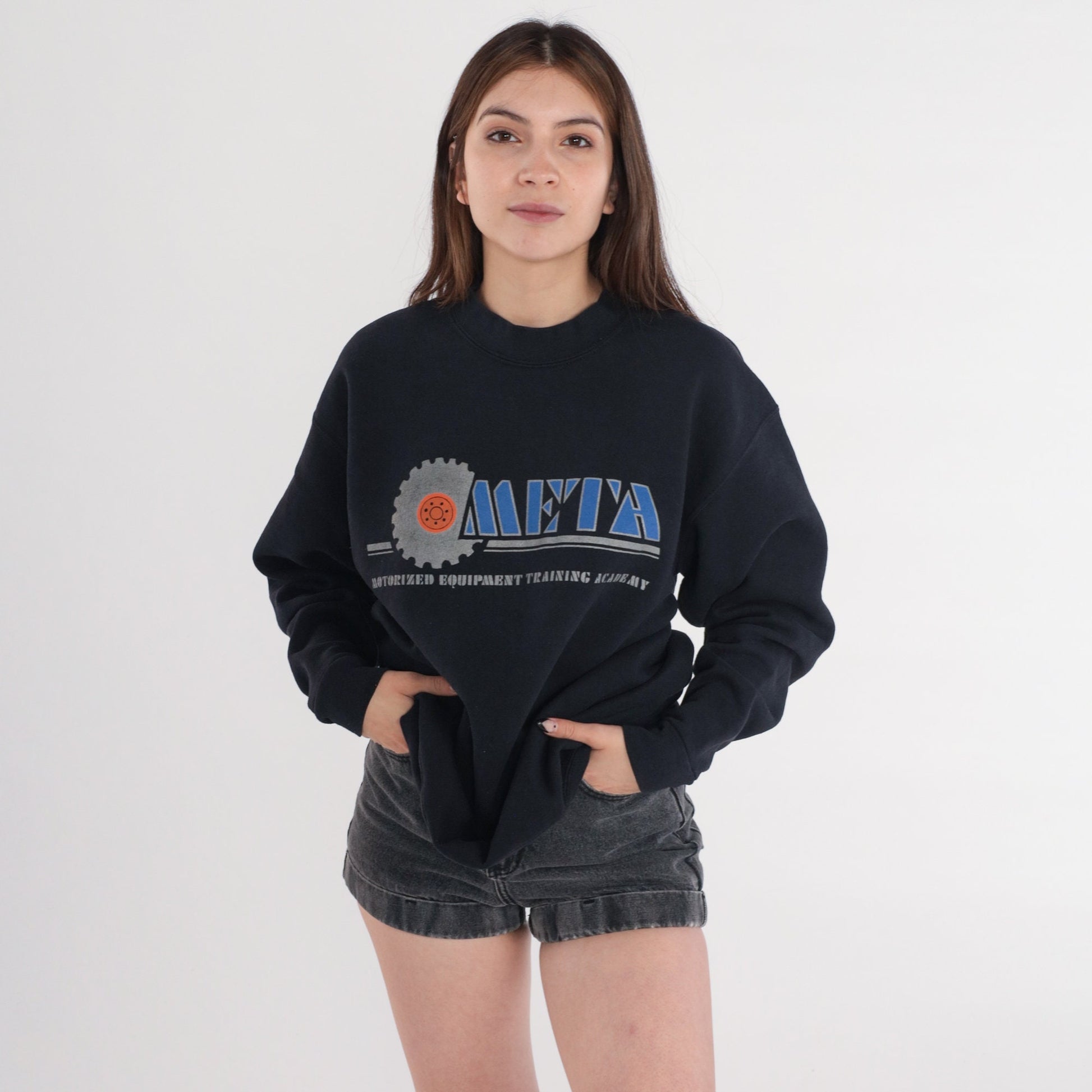 90s META Maintenance Equipment Training Academy Sweatshirt Black Crewneck Large L