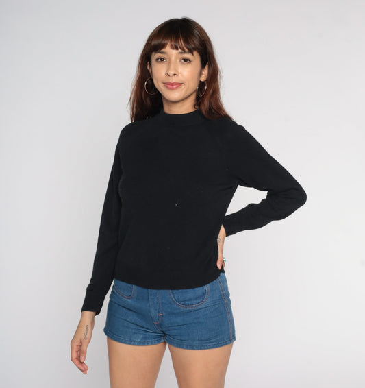 00s Hampshire Studio Black Knit Pullover Raglan Sleeve Petite Small