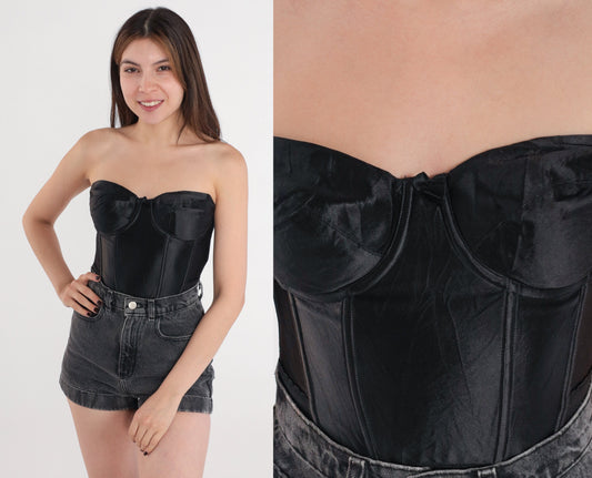 00s Victoria's Secret Black Bustier Bra Strapless Underwire Sweetheart 34C