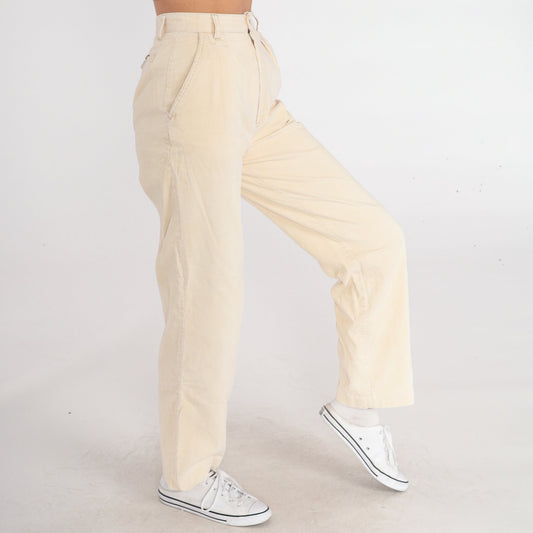 80s Present Co. Pleated Corduroy High-Waist Trousers Cream Straight Leg Extra Small
