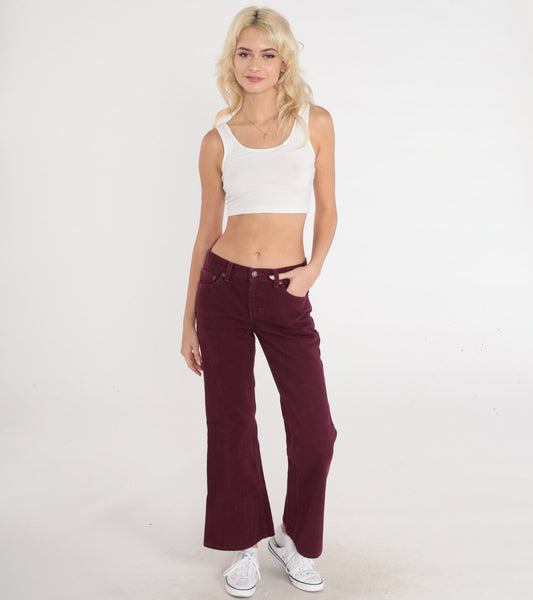 90s Burgundy Flared Jeans Low Rise Bell Bottom Denim Extra Small