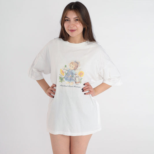 Y2K Assistant Plant Manager Gardening Angel Graphic Tee White Cotton Extra Large XXL