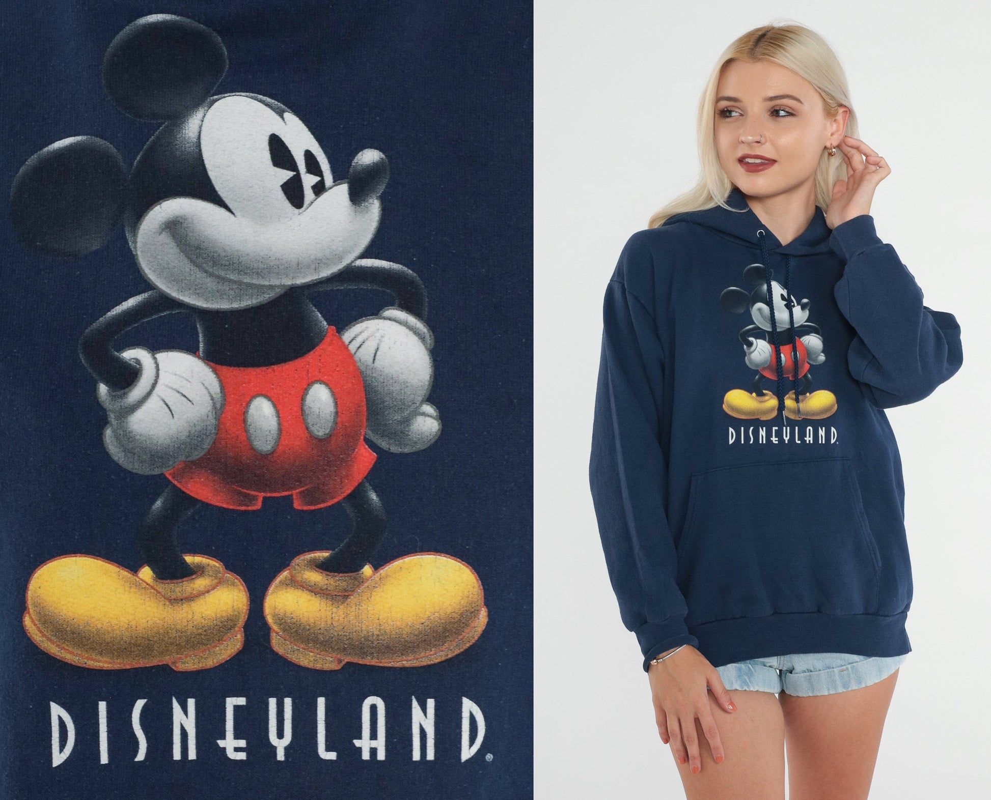 00s Disneyland Mickey Mouse Navy Hoodie Graphic Sweatshirt Small