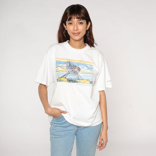 1990s Seaplane Graphic T-Shirt Washington and Beyond Aviation Tee White Large