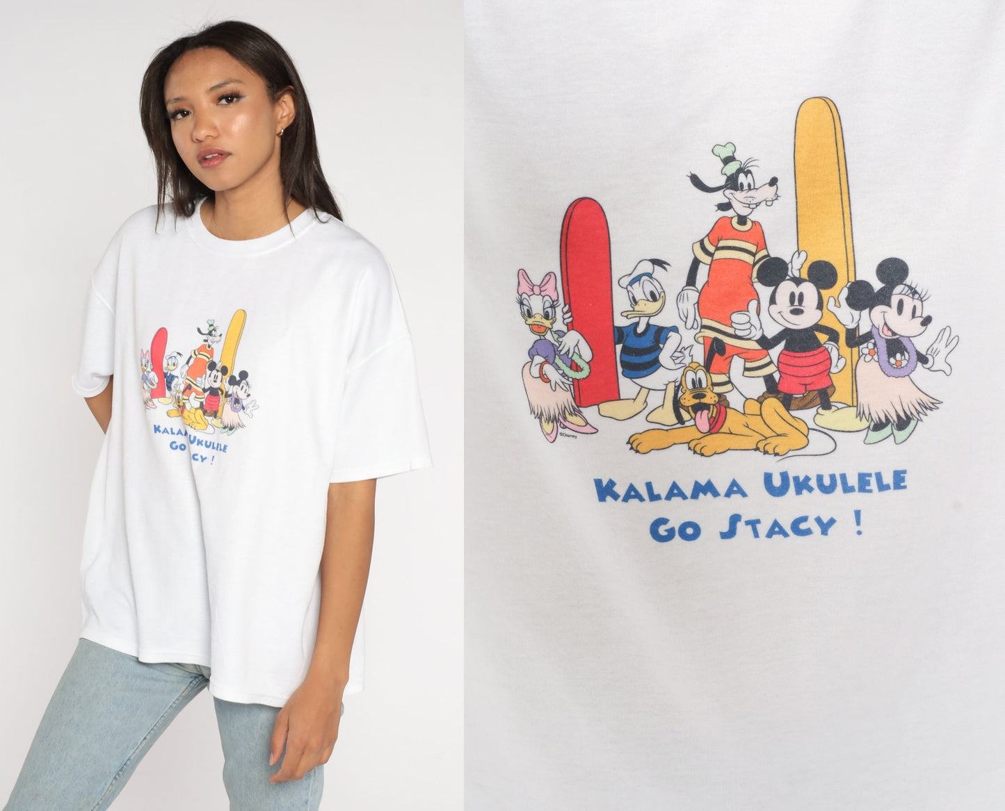 90s Disney Hawaiian Graphic T-Shirt Mickey Minnie Mouse White Extra Large XXL