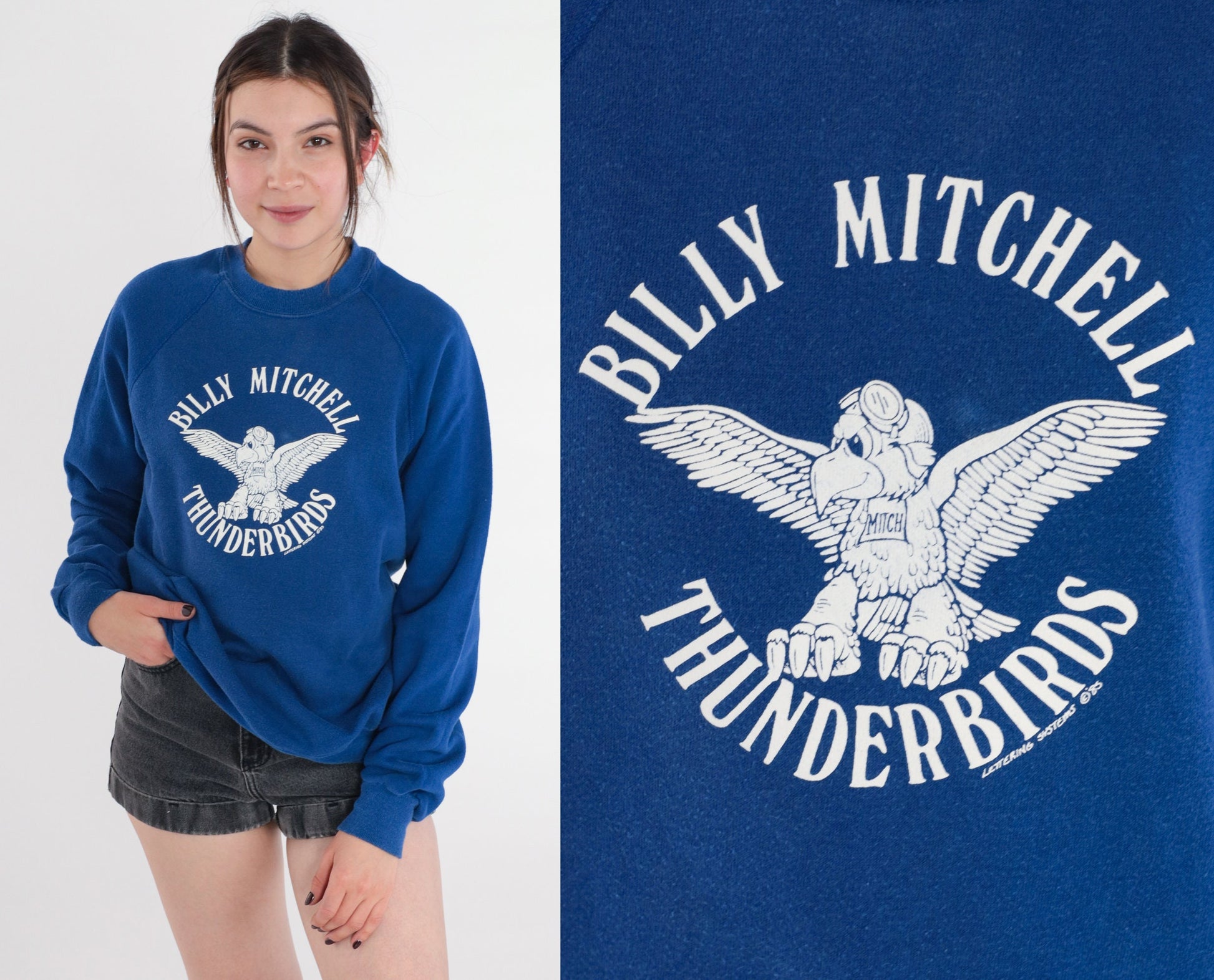 80s Billy Mitchell Elementary School Thunderbirds Raglan Sweatshirt Blue Large