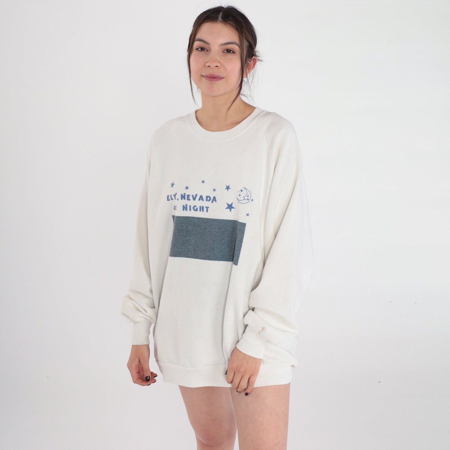 90s Jerzees Ely Nevada Night Graphic Sweatshirt White Raglan Plus Size XXL