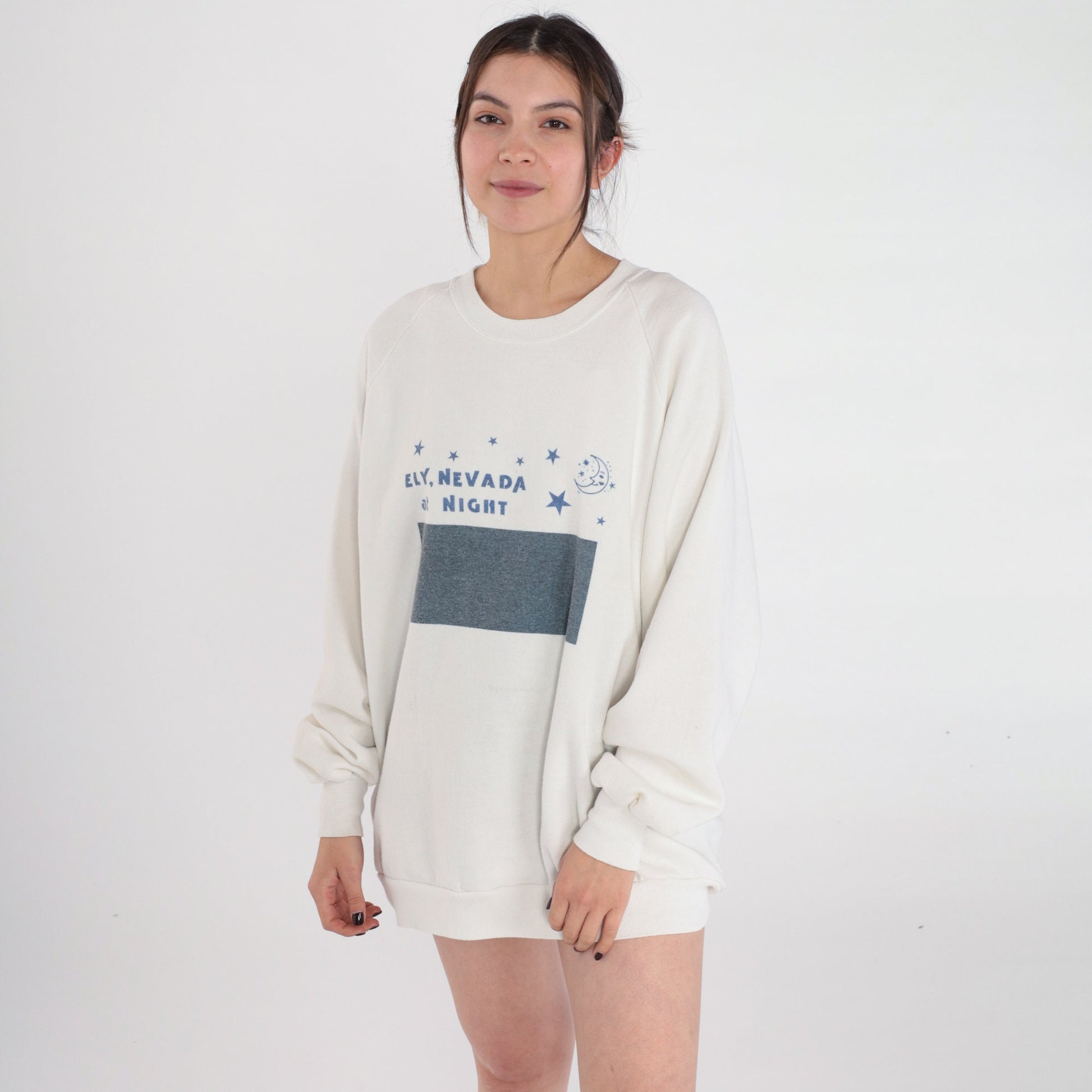 90s Jerzees Ely Nevada Night Graphic Sweatshirt White Raglan Plus Size XXL