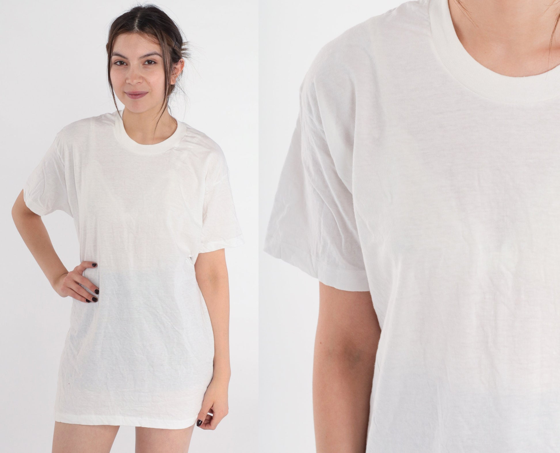 80s Jockey Plain White Crewneck T-Shirt Single Stitch Large L
