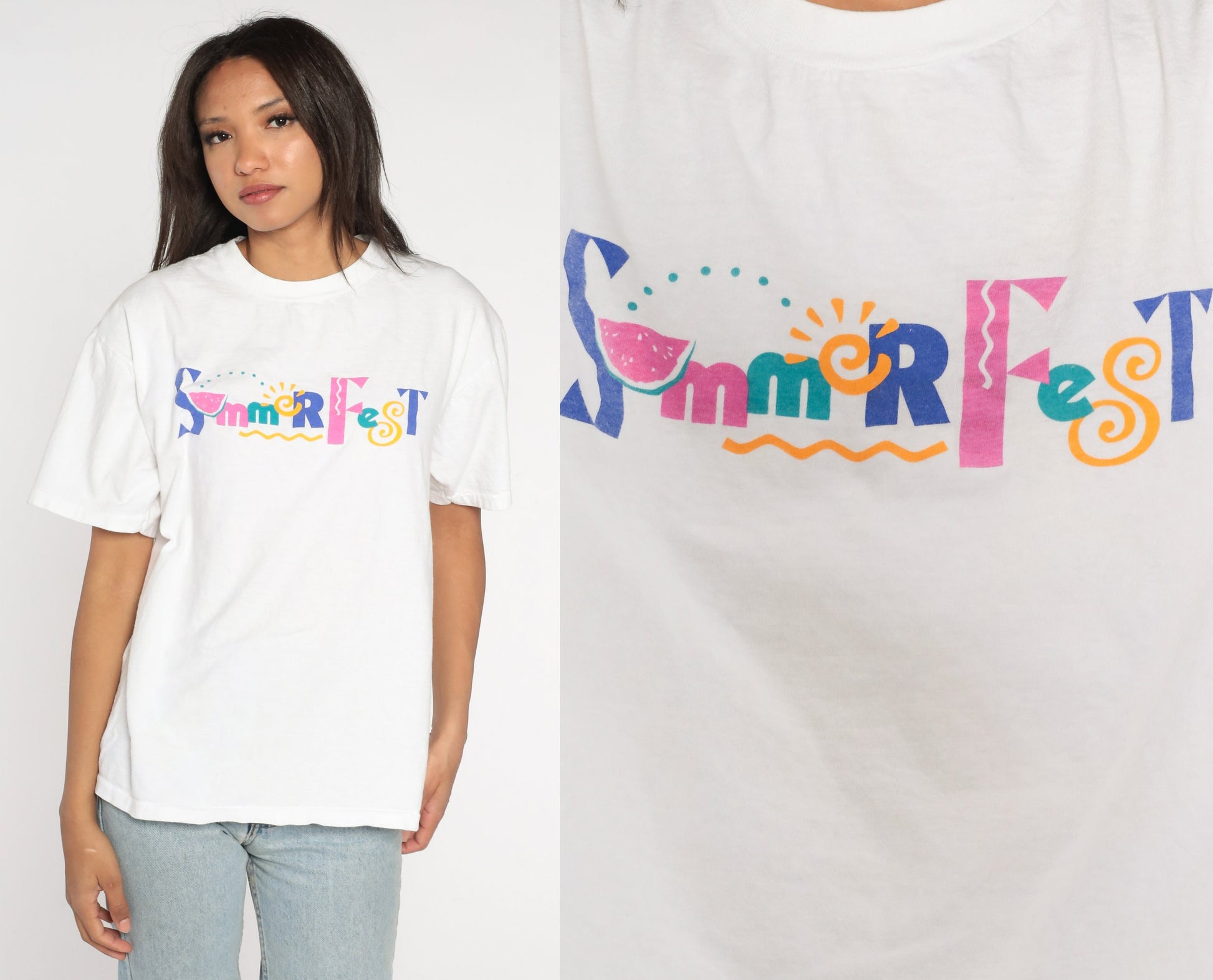 90s Summerfest Milwaukee Music Festival Graphic Tee White Cotton Large L