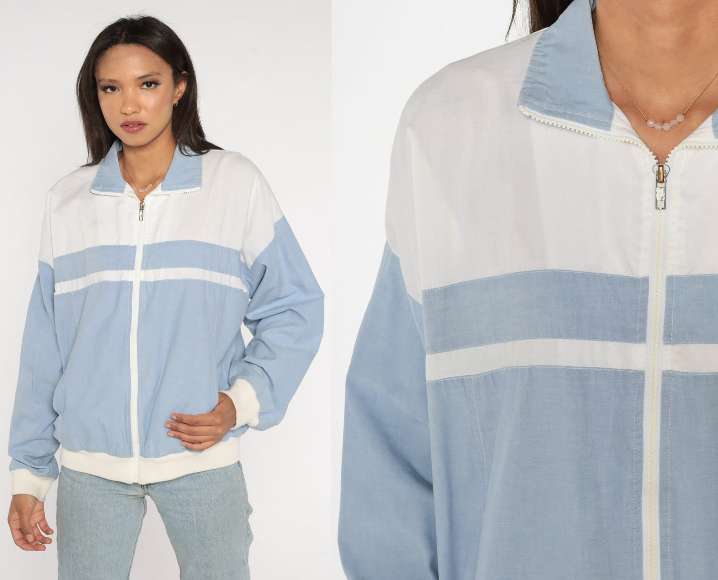 80s Christian Dior Monsieur Windbreaker Blue White Colour Block Stripe Large L