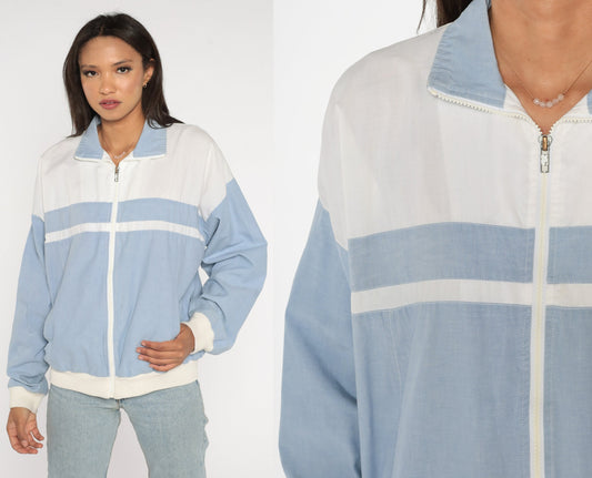 80s Christian Dior Monsieur Windbreaker Blue White Colour Block Stripe Large L