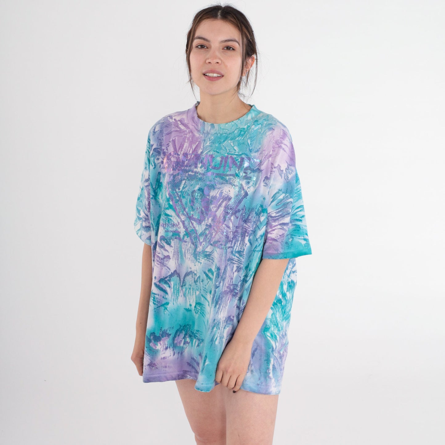 90s Genuine Tie Dye Graphic T-Shirt Blue White Purple Metallic Paint One Size