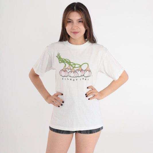 1988 Gilroy Garlic Festival Graphic T-Shirt White Single Stitch Medium
