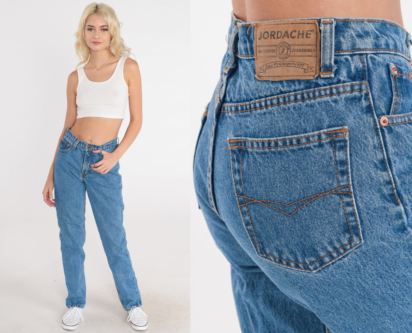 90s Jordache Blue Denim Jeans Mid Rise Straight Leg Extra Small XS