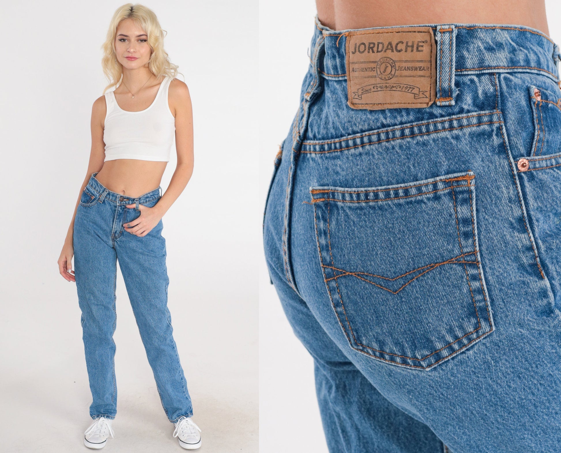 90s Jordache Blue Denim Jeans Mid Rise Straight Leg Extra Small XS