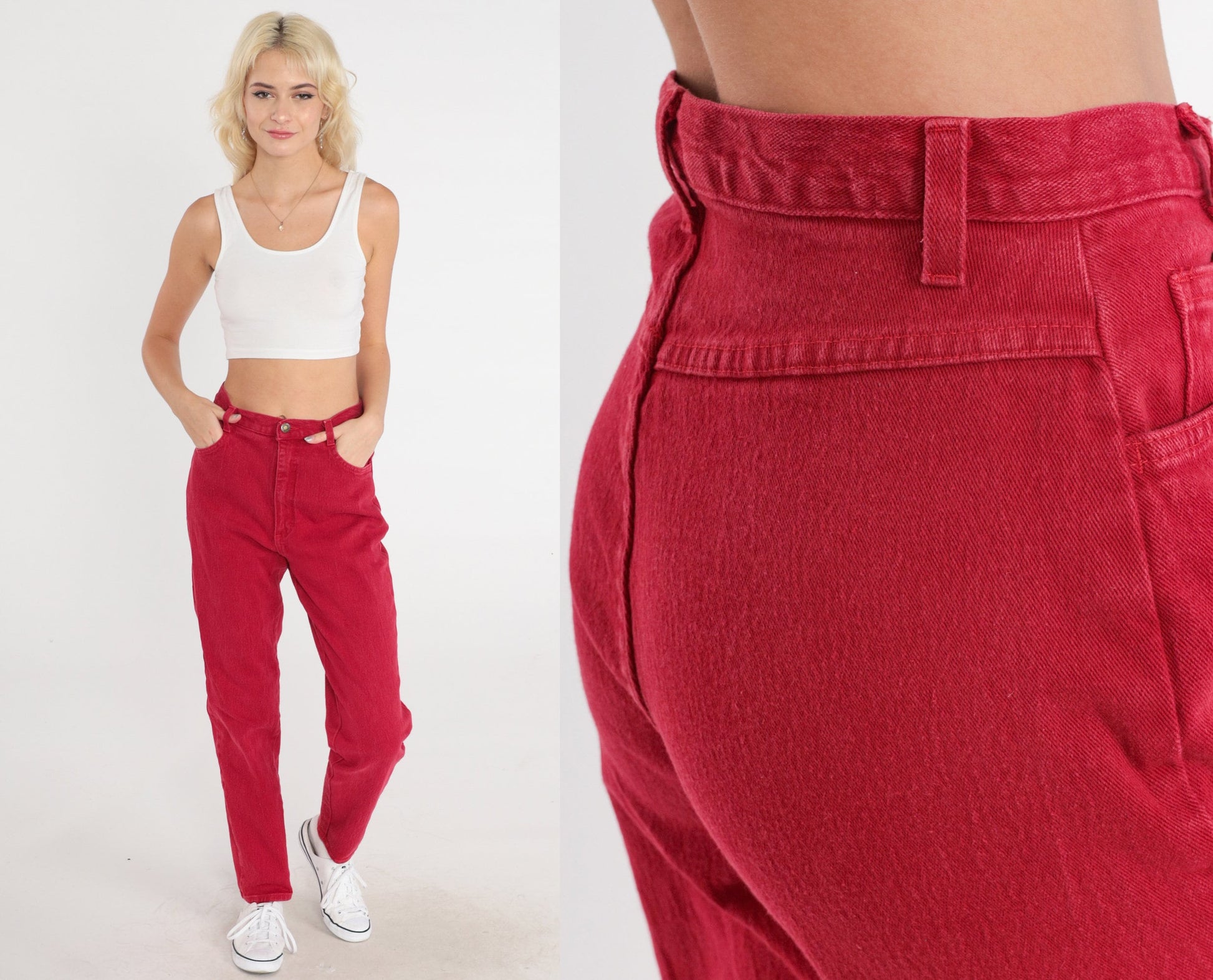 90s Forenza Red High-Waisted Mom Jeans Tapered Denim Small
