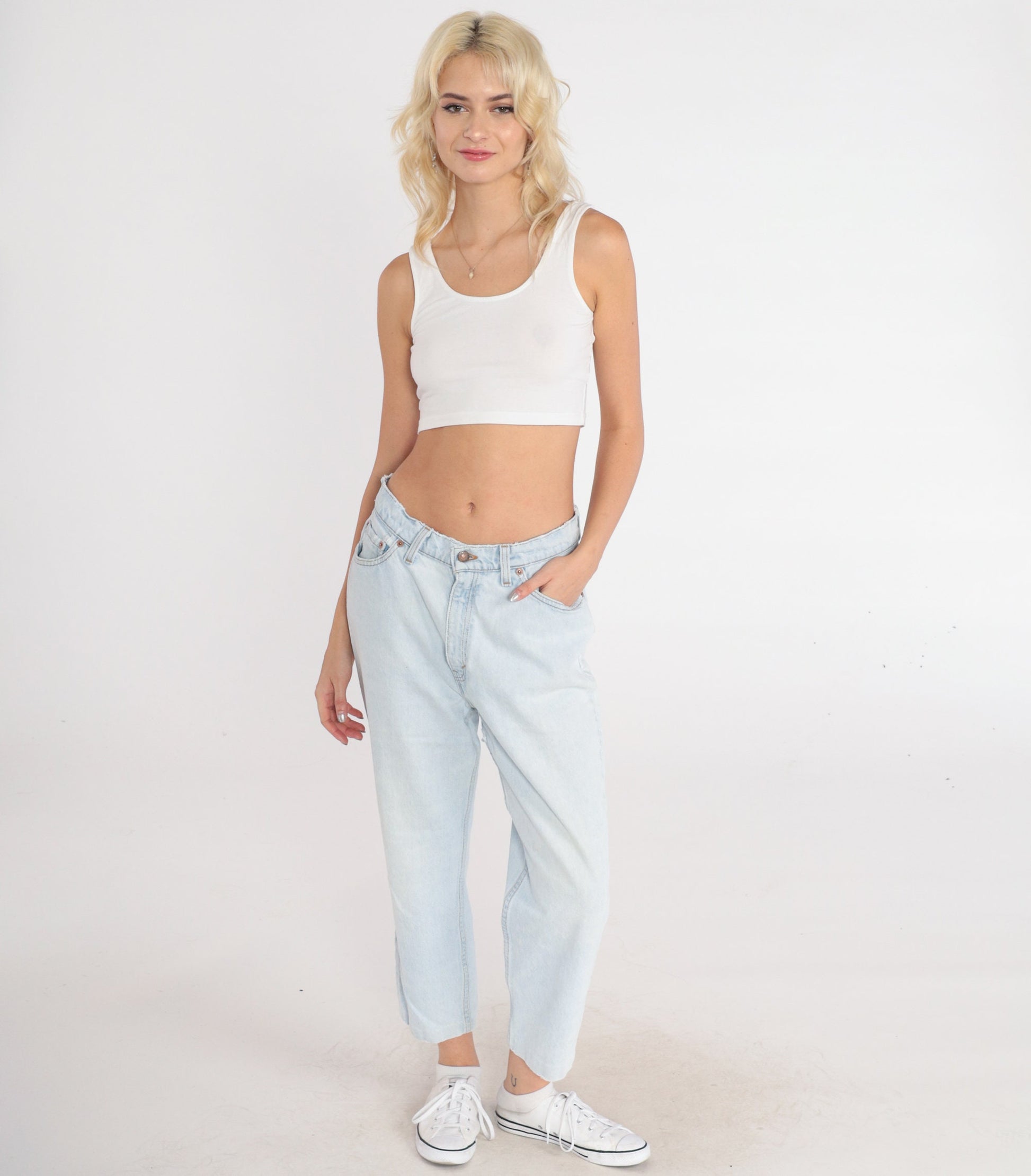 90s Levi's 512 High-Rise Mom Jeans Light Wash Tapered Cropped Medium Short