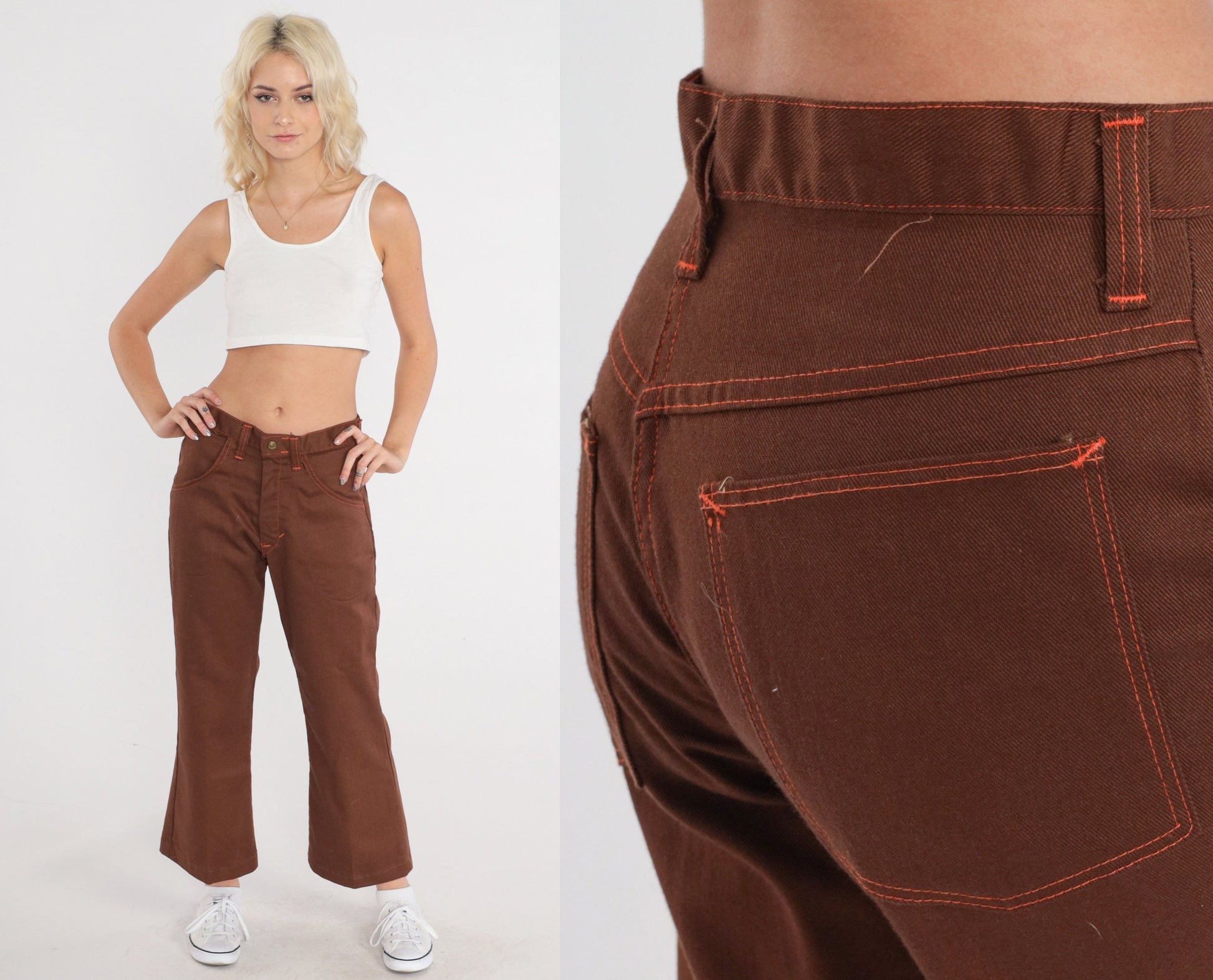 70s McJeans Brown Flared Trousers Mid Rise Bell Bottom Ankle Medium