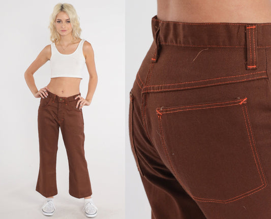 70s McJeans Brown Flared Trousers Mid Rise Bell Bottom Ankle Medium