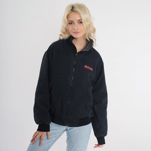 90s Montana Express Trucker Jacket Black Fleece Lined Windbreaker Small