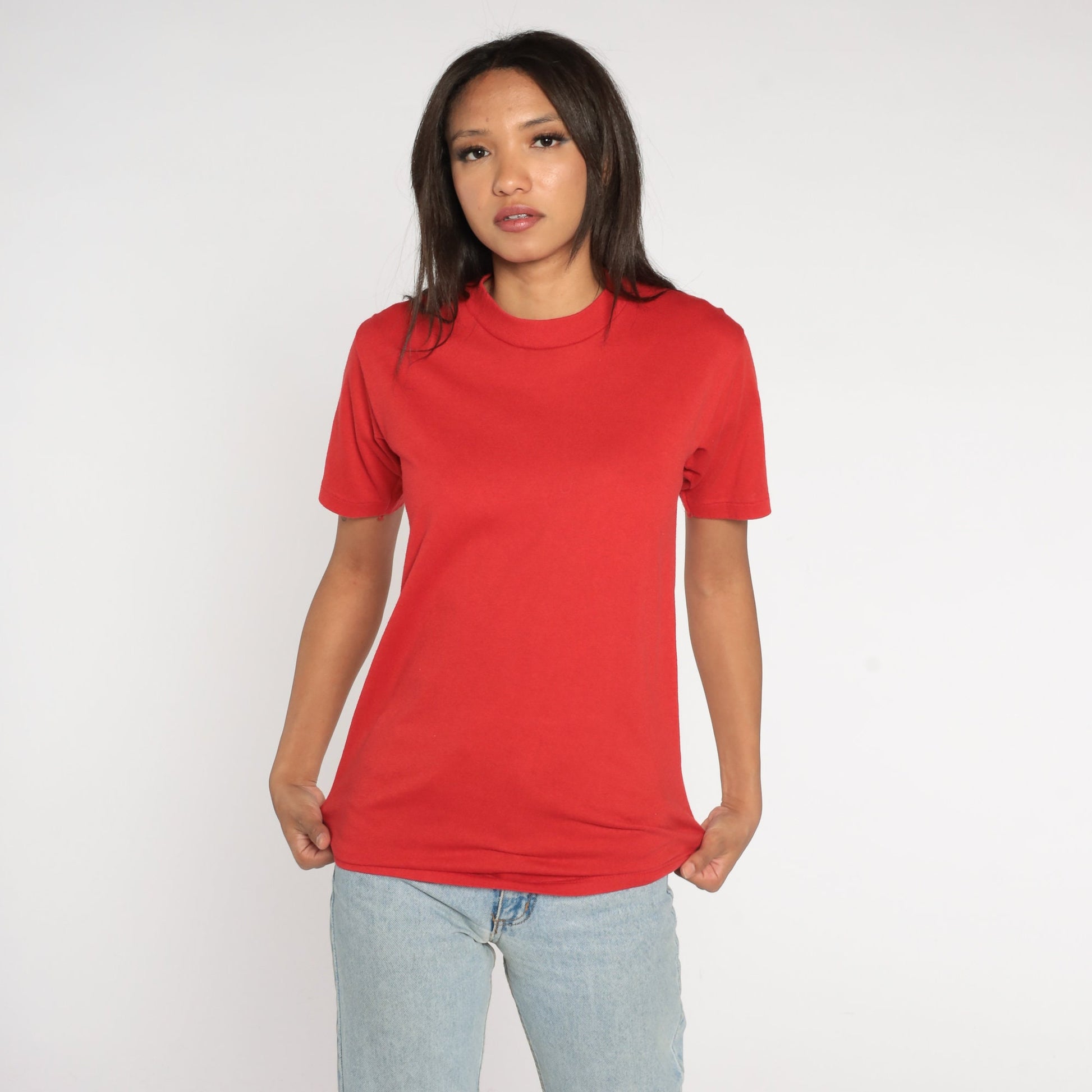 90s Jerzees Plain Red Crewneck T-Shirt Cotton Blend Small