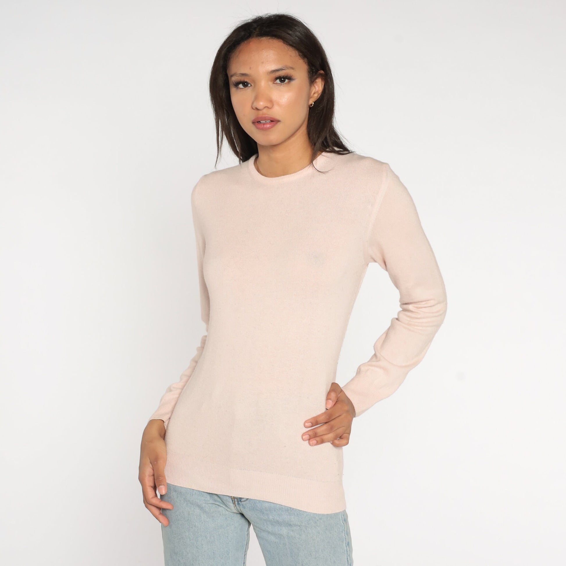 Y2K Cashmere Silk Wool Blend Crewneck Sweater Blush Pink Small