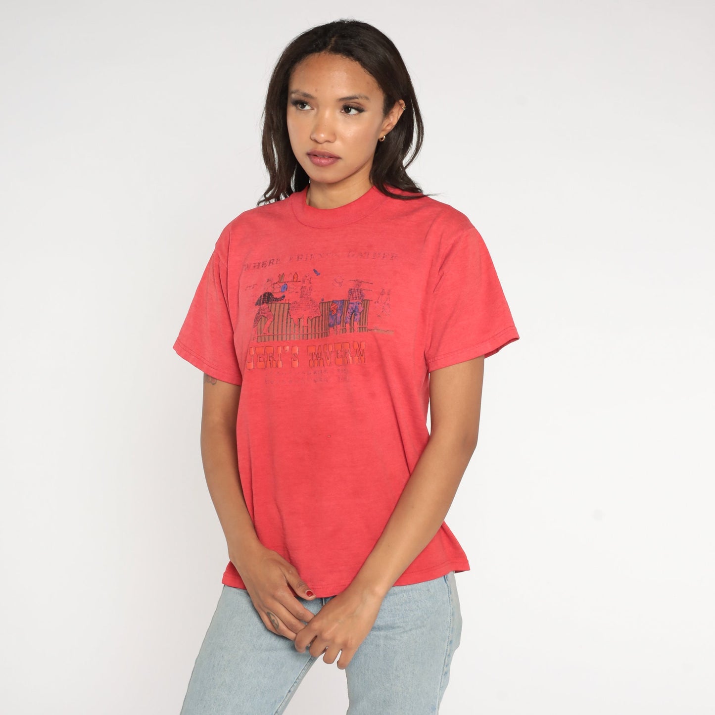 90s Jeri's Tavern Albuquerque Graphic T-Shirt Red Faded Small S